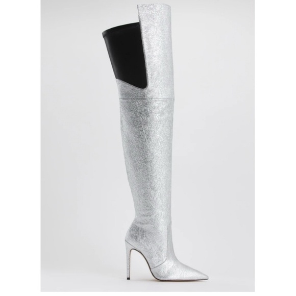 Good American Sz 7 Silver Heeled Boots‎ with Stiletto Heel